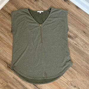 Green Envelope | Soft Olive Top with Front Zip | Size M